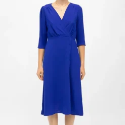 Robe manches 3/4 col v roxane bleu vibrant Femme LA PETITE ETOILE