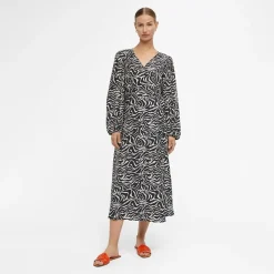 Robe manches ballons col V à motif Femme OBJECT