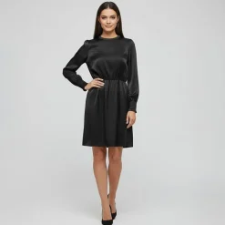 Robe manches longues cocktail noire satinée Femme ONLY