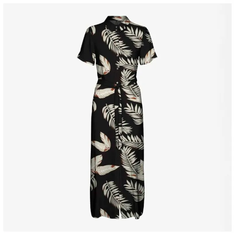 Robe maxi à feuilles fermeture ceinture à manches courtes Femme VERO MODA