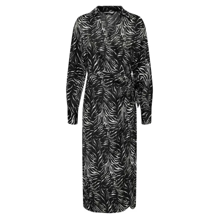 Robe midi manches longues col chemise ceinture imprimé Femme ONLY