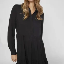 Robe noire à volants col chemise vimorose Femme VILA