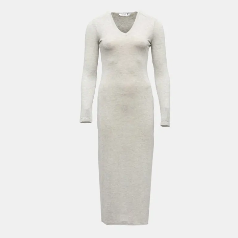 Robe pull cintrée col v grigio melangé Femme PLEASE