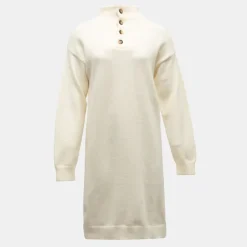 Robe pull hania crème col montant à bouton Femme DEELUXE 74