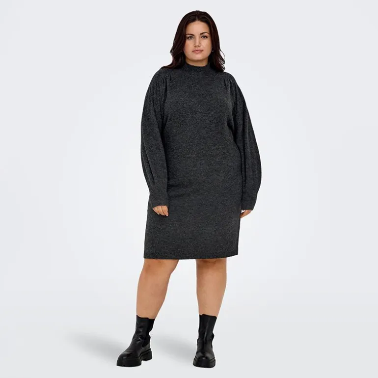 Robe pull longue en maille col montant manches ballons Femme ONLY CARMAKOMA