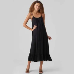 Robe unie à fines bretelles longueur midi volant Femme VERO MODA