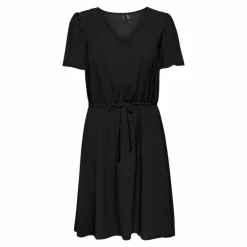 Robe unie col V manches courtes resserrée à la taille Femme VERO MODA