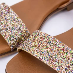 Sandale plate bride à paillettes Femme BIOSTOCK