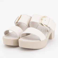 Sandales à talons blanche en cuir tessa boucle dorée Femme SCHOLL