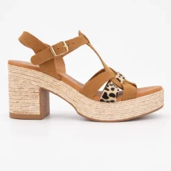 Sandales à talons imprimé léopard avec effet daim Femme CARLA TORTOSA