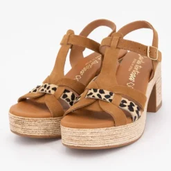 Sandales à talons imprimé léopard avec effet daim Femme CARLA TORTOSA