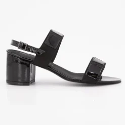 Sandales basses à talons épais noir brillant Femme XAVIER DANAUD