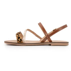Sandales batresse leopard tan avec tresse en cuir dorée Femme LES TROPEZIENNES PAR M.BELARBI