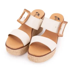 Sandales compensée beige madera boucle en bois Femme BIOSTOCK