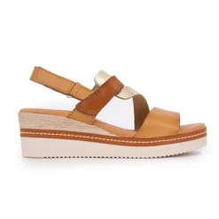 Sandales compensée cuir à scratch tan goldFemme BIOSTOCK