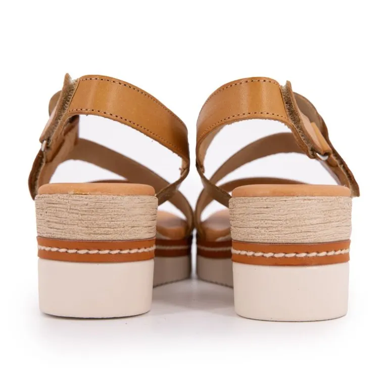 Sandales compensée cuir à scratch tan goldFemme BIOSTOCK