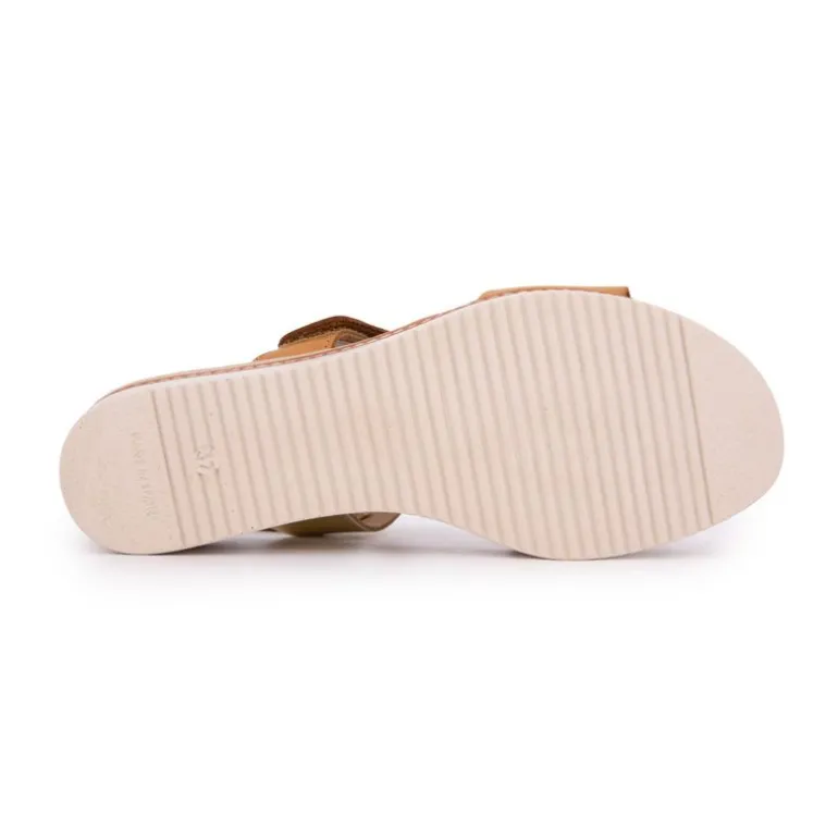 Sandales compensée cuir à scratch tan goldFemme BIOSTOCK