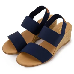 Sandales compensées bleu marine semelle tressée Femme PINAZ