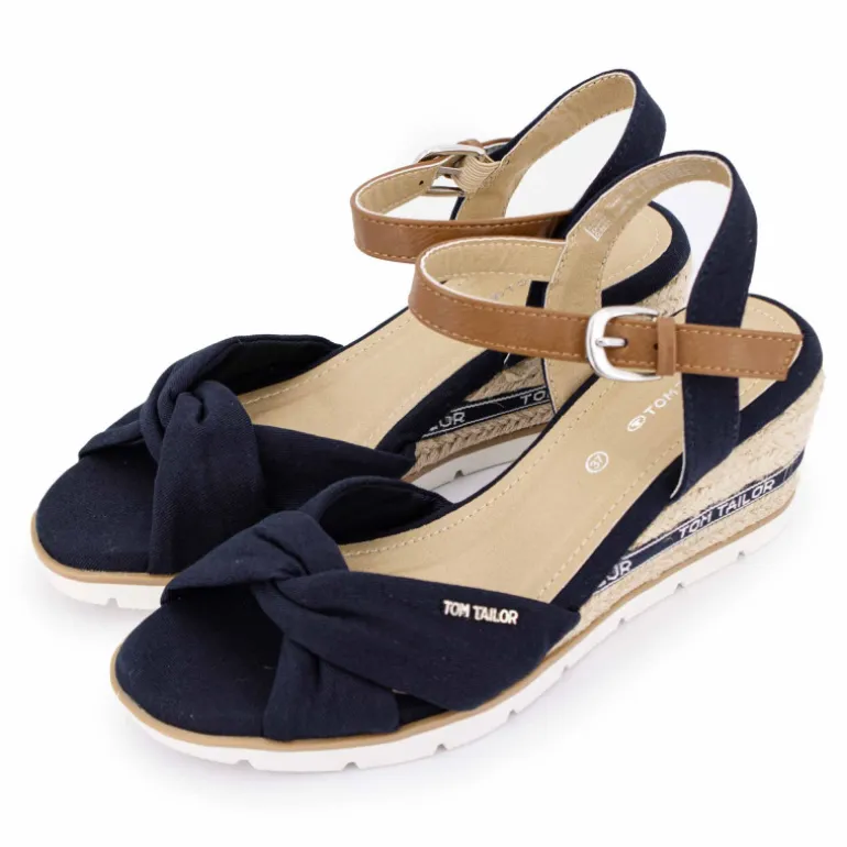 Sandales compensées couleur Navy semelle en corde Femme TOM TAILOR
