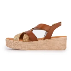 Sandales compensées cuir gold imprimé croco Femme BIOSTOCK