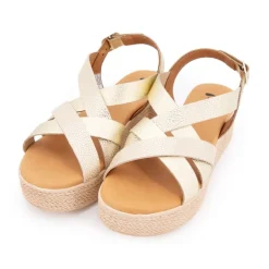 Sandales compensées gold imprimé croco Femme BIOSTOCK