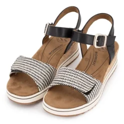 Sandales compensées imprimé graphique à scratch semelle liège black Femme ROMIKA