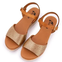 Sandales compensées marron à motif Femme BIOSTOCK