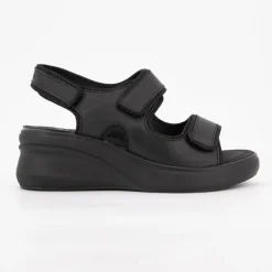 Sandales compensées noires cuir giuly avec deux scratchs Femme SCHOLL