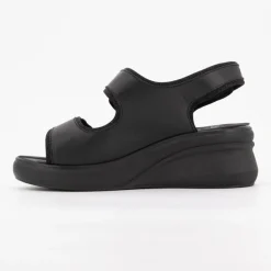 Sandales compensées noires cuir giuly avec deux scratchs Femme SCHOLL