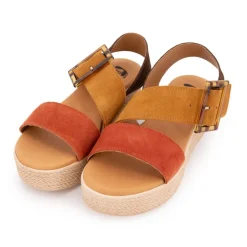 Sandales cuir boucle effet écailles de tortue nuances de marron Femme BIOSTOCK