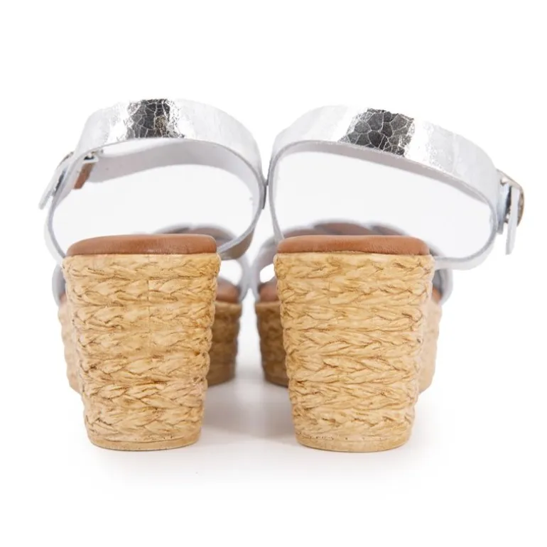 Sandales cuir craquelé argenté semelle corde Femme CARLA TORTOSA