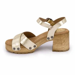 Sandales cuir croco brillant avec boucle talons effet bois Femme PORRONET