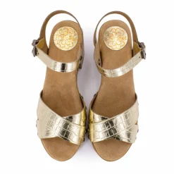 Sandales cuir croco brillant avec boucle talons effet bois Femme PORRONET