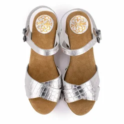 Sandales cuir croco brillant avec boucle talons effet bois Femme PORRONET