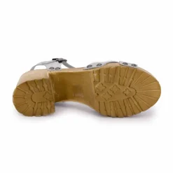 Sandales cuir croco brillant avec boucle talons effet bois Femme PORRONET