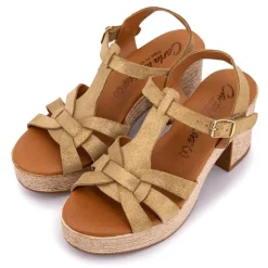 Sandales cuir kaki serraje avec talon compensé Femme CARLA TORTOSA