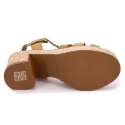 Sandales cuir kaki serraje avec talon compensé Femme CARLA TORTOSA