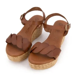Sandales cuir marron semelle compensée paille Femme CARLA TORTOSA