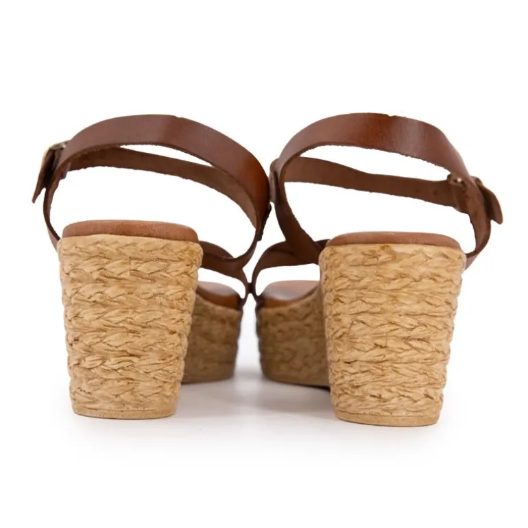 Sandales cuir marron semelle compensée paille Femme CARLA TORTOSA