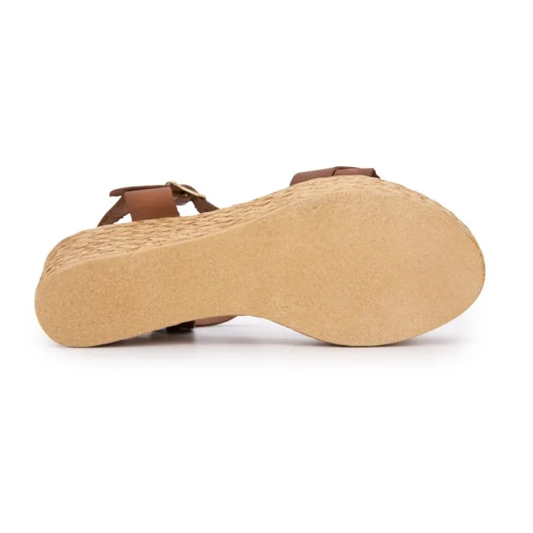 Sandales cuir marron semelle compensée paille Femme CARLA TORTOSA