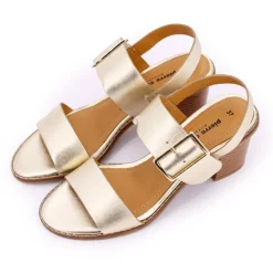 Sandales doré en cuir boucle cheville talon 7cm Femme PIERRE CARDIN