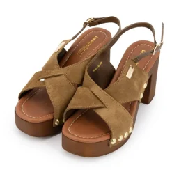 Sandales en cuir à talons 9cm carré Penn tan Femme LES TROPEZIENNES PAR M.BELARBI