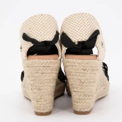 Sandales espadrilles brodées compensées black tita à nouer Femme DEELUXE 74