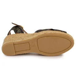 Sandales mordorées noires double bride compensées Femme PINAZ