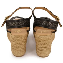 Sandales mordorées noires double bride compensées Femme PINAZ