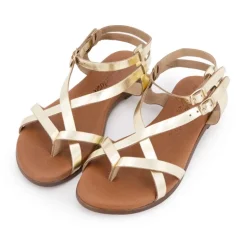 Sandales plates cuir platino à boucles Femme CARLA TORTOSA