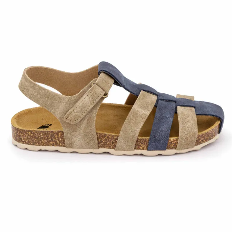 Sandales spartiates taupe et bride bleue Enfant BIOSTOCK