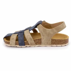 Sandales spartiates taupe et bride bleue Enfant BIOSTOCK
