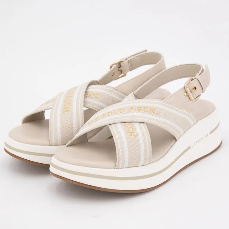 Sandales tissu à rayures semelle épaisse Femme US POLO