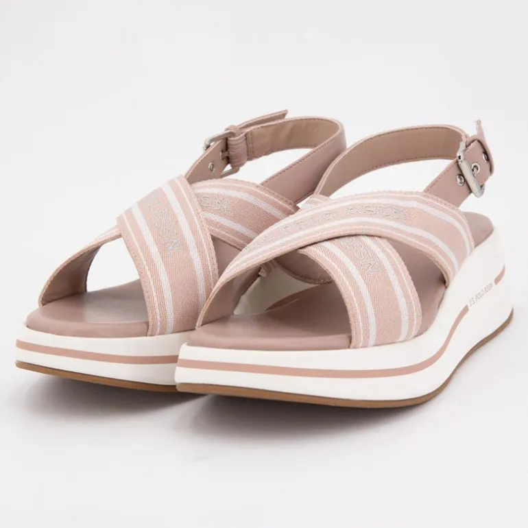 Sandales tissu à rayures semelle épaisse Femme US POLO